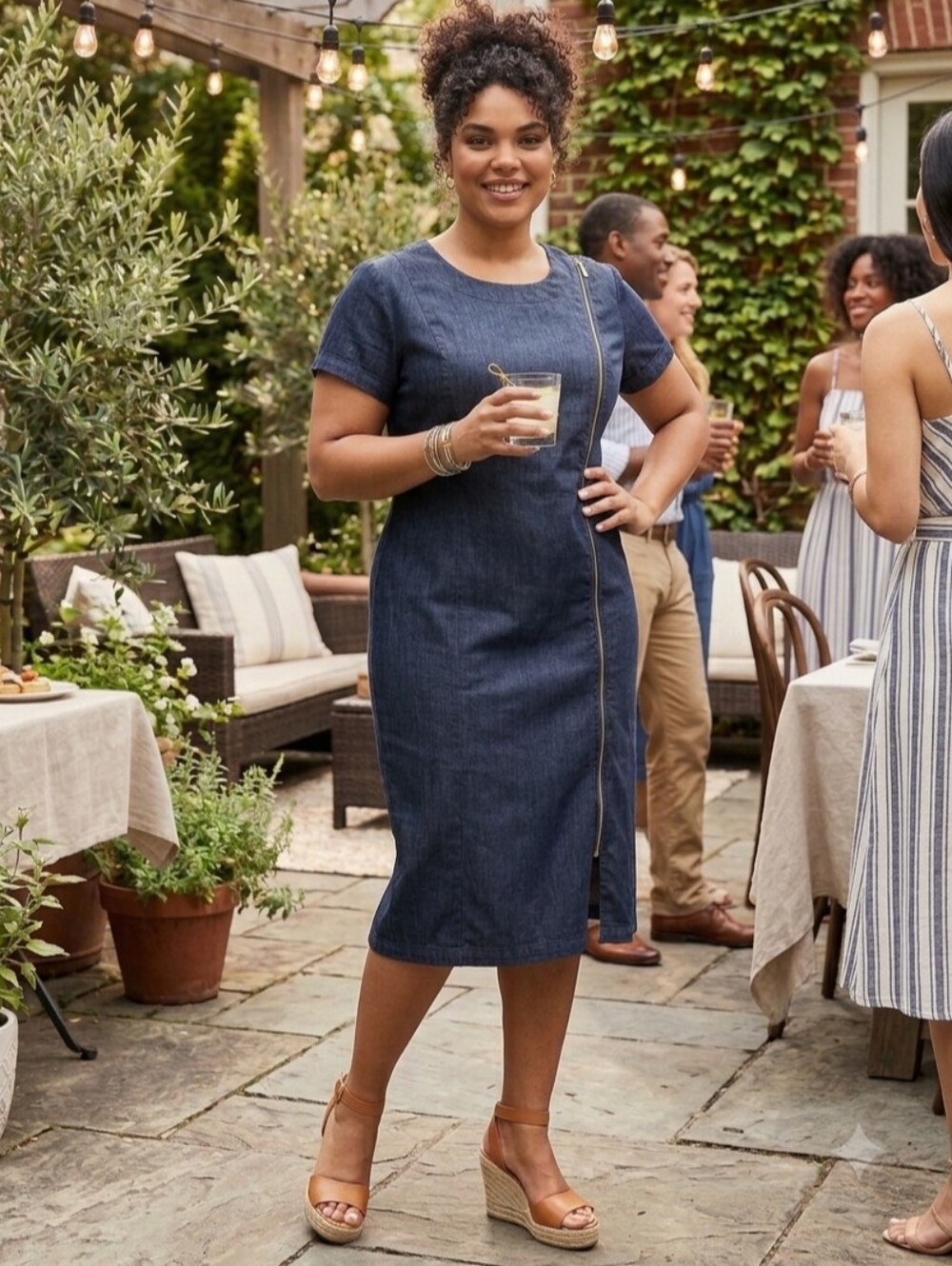 Ashley Stewart Chambray Short-Sleeve Midi Dress